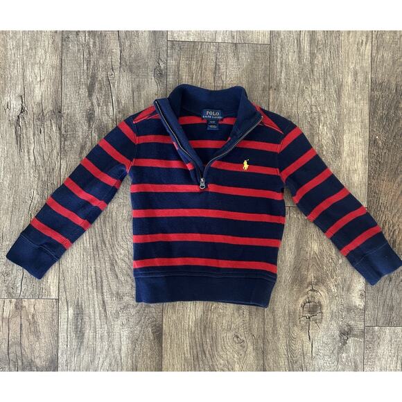 Polo by Ralph Lauren Other - Polo Ralph Lauren Boys 3T Half Zip Cotton Knit Pullover Sweater Navy Red Striped